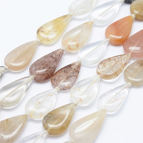Natural Lodolite Quartz Beads Strands, Drop