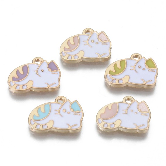 Emaille Anhänger Legierung, cadmiumfrei und bleifrei, Katze, Licht Gold