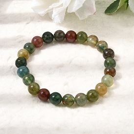 8MM Natural Indian Agate Round Beaded Stretch Bracelets for Women