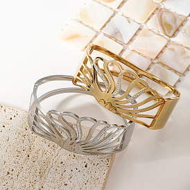 Браслеты-шарниры из нержавеющей стали с кристаллами и стразами в форме ракушки для женщин