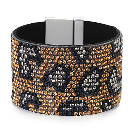 European and American wide-brimmed bracelet with leopard print and cross buckle - formal dress bracelet.
