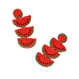 Bohemian Style Watermelon Glass Bead Handmade Dangle Stud Earrings for Women