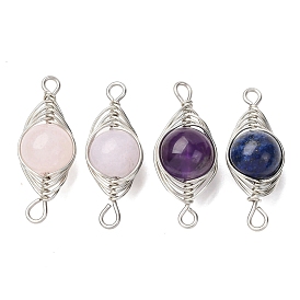 Подвески-коннекторы из натурального драгоценного камня с медной проволокой, 304 звенья из нержавеющей стали с конским ушком