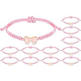 12Pcs Adjustable Waxed Polyester Cord Bracelets, Bowknot, with Alloy Enamel Charms