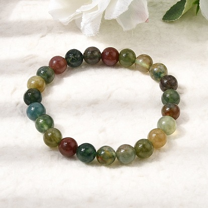 8MM Natural Indian Agate Round Beaded Stretch Bracelets for Women