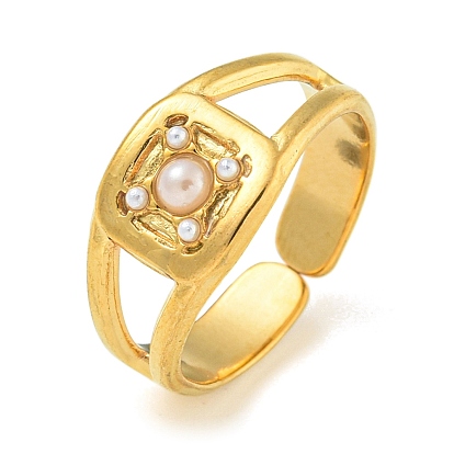 Ионное покрытие (ip) 304 манжета из нержавеющей стали открытые кольца, с ABS имитации жемчуга, модные украшения для женщин