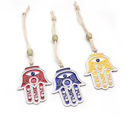 Metal Enamel Hamsa Hand/Hand of Miriam with Evil Eye Hanging Ornament, for Car Rear View Mirror Decoration