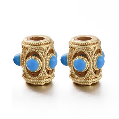 Matte Gold Color Brass Hollow Beads, with Enamel, Long-Lasting Plated, Column
