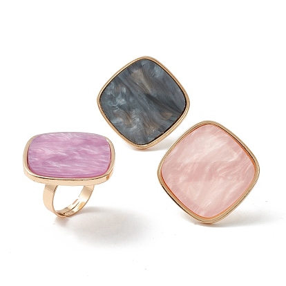 Adjustable Resin Platette Rings, with Alloy Finger Ring, Nail Art Tool, for Acrylic UV Gel Polish Foundation Mixing, Rhombus