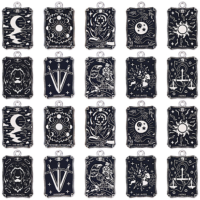 20 pcs 10 styles pendentifs en émail en alliage, pendentifs de cartes de tarot, platine