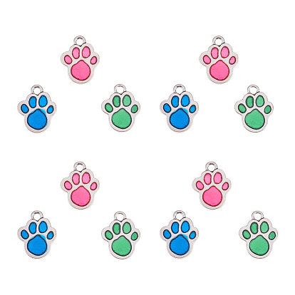 Antique Silver Alloy Enamel Dog Paw Print Pendants