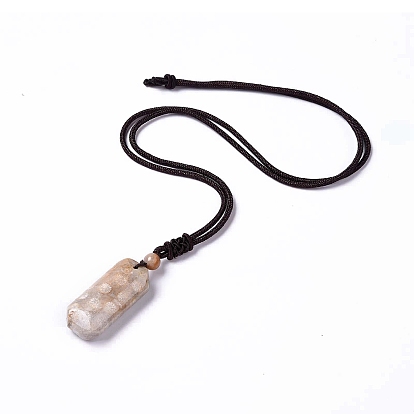 Dyed Natural Fossil Coral Rectangle Pendant Necklace with Nylon Cord for Women