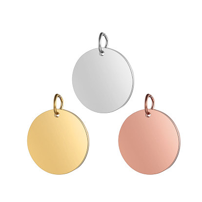 Ion Plating(IP) 201 Stainless Steel Pendants, Manual Polishing, Flat Round, Stamping Blank Tag