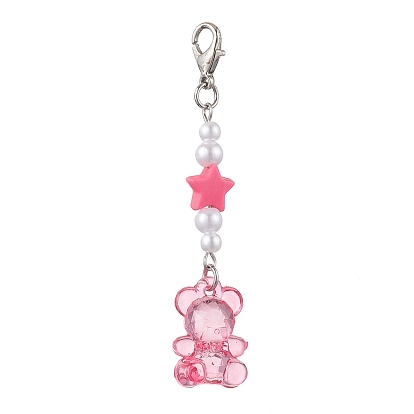 200 Décoration pendentif étoile ours en acrylique transparent (pièces), alliage fermoirs pince de homard charmes, pour les ornements de porte-clés de sac à dos