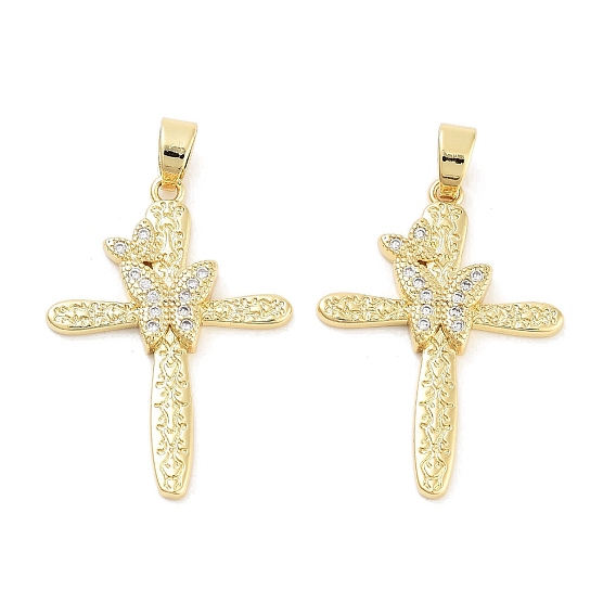 Покрытие стойки латунь микропаве прозрачные подвески из кубического циркония, долговечный, без свинца и без кадмия, крест с бабочкой