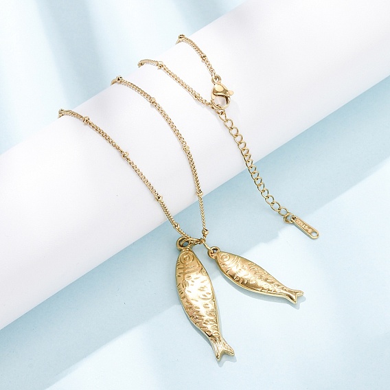 304 Парные ожерелья-спутники из нержавеющей стали в форме рыбок для женщин