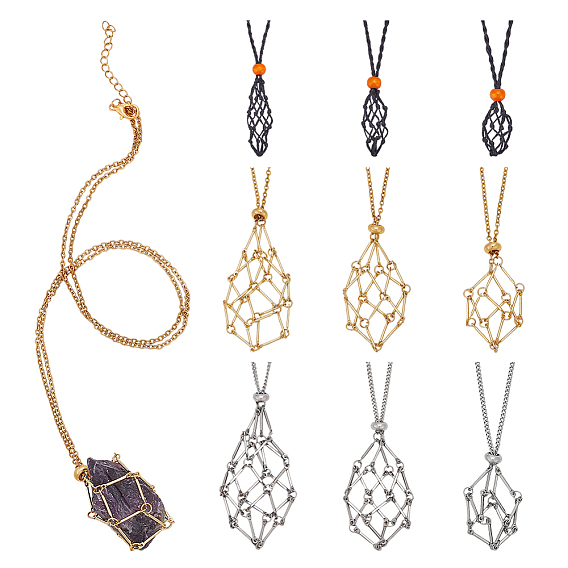 9 шт. 9 стили полиэстер и 304 цепочка из нержавеющей стали пустая макраме мешочек ожерелье изготовление