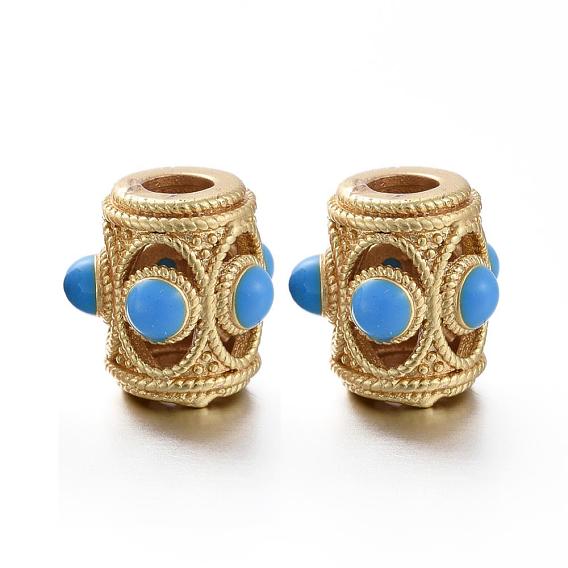 Matte Gold Color Brass Hollow Beads, with Enamel, Long-Lasting Plated, Column