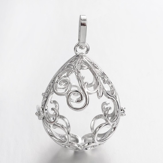 Экологически чистые стеллажи из латуни, полые подвески в форме капли, для ожерелья, без кадмия, без никеля и без свинца, 37x31x26 мм, отверстие : 9 мм