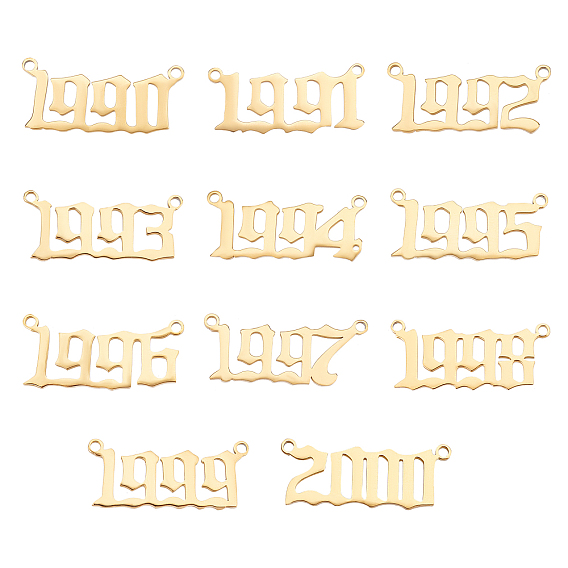 11Pcs 11 Styles 201 Stainless Steel Connector Charms, Number Shape