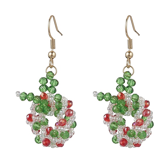 Рождественский венок, стеклянные бусины, подвесные серьги из бисера, с 304 нержавеющей стали серьги крючки, золотые