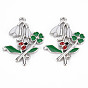 Alloy Pendants, with Enamel and Rhinestone, Platinum, Flower with ladybird