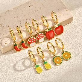 304 Stainless Steel Enamel Hoop Dangle Earrings, Golden