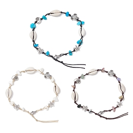 Браслеты на ногу с бусинами из натурального камня, морской звезды и черепахи, ракушки каури, античное серебро