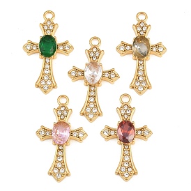 Pendentifs en acier inoxydable, avec strass, charmes croisées, placage ionique (ip), réel 304 k plaqué or