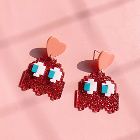 Creative Fashion Pixel Wind Earrings Acrylic Funny Cute Cartoon Girl Heart Earrings Earrings Silver