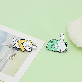 Cute Cat Playful in Box and Bag with Cartoon Brooch Pin