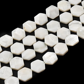 Натуральный белый стеклянные бусы нити, граненые, шестиугольник