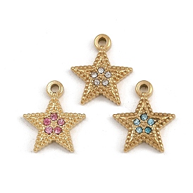 304 подвески из нержавеющей стали, со стразами, звезда очарование, реальный 14 k позолоченный