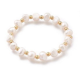 Bracelets en perles extensibles, avec 304 perles rondes en acier inoxydable et perles de coquillage, couleur de coquillage