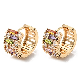 Brass with Colorful Cubic Zirconia Hoop Earrings, Trapezoid