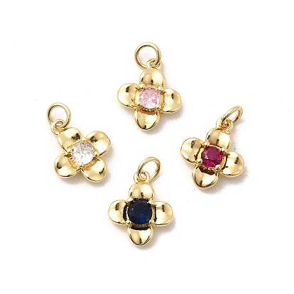 Латунные микро проложить кубического циркония прелести, цветочный шарм, долговечный, без кадмия и без свинца, реальный 18 k позолоченный, с целью перехода в кольце
