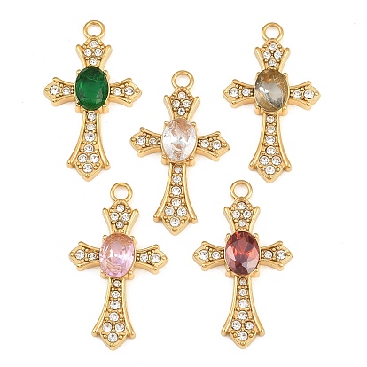 Pendentifs en acier inoxydable, avec strass, charmes croisées, placage ionique (ip), réel 304 k plaqué or