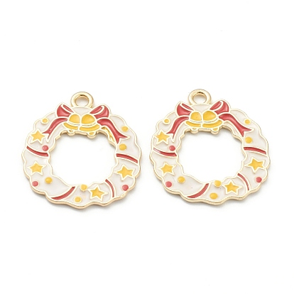 Alloy Enamel Pendants, for Christmas, Light Gold Plated, Christmas Garland