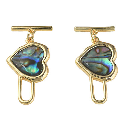 Brass Toggle Clasps, with Synthetic Abalone Shell/Paua Shell, Nickel Free, Heart