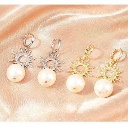 Серьги-кольца из латуни в форме солнца, с гальваническим стеклом, без кадмия и без свинца, долговечный, стойки покрытие