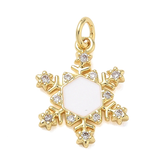 Рождественские подвески из латуни с микропаве из прозрачных кубических цирконий, с эмалью, прелести снежинки, стойки покрытие, долговечный, без кадмия и без свинца