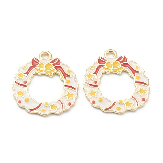 Alloy Enamel Pendants, for Christmas, Light Gold Plated, Christmas Garland