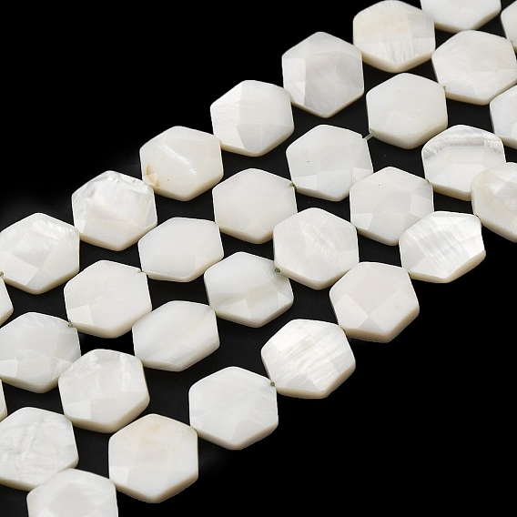 Натуральный белый стеклянные бусы нити, граненые, шестиугольник