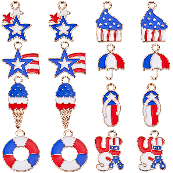 64 шт 8 стиль День независимости эмалевые подвески сплава, золотой свет, разнообразные