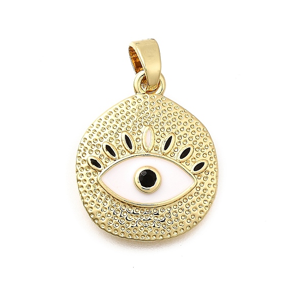 Латунные микро проложить кубического циркония подвески, Эмаль стиле, плоский круглый с оберегами от сглаза