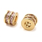 Brass Micro Pave Cubic Zirconia Beads, Real 18K Gold Plated, Flat Round