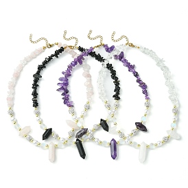 Natural Mixed Gemstone Bullet & Synthetic Moonstone Beaded Necklaces