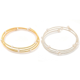 Three-Loops Brass & Natural Freshwater Pearl Beaded Wrap Bracelets for Women