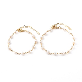 Joyería de día de la madre, Madre y hija brazaletes conjuntos, pulseras de perlas naturales, con broches de langosta de latón bañado en oro