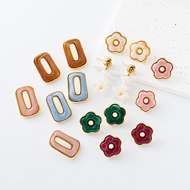 Boucles d'oreilles à clous en résine et acier inoxydable pour femmes, or, avec perle d'imitation
